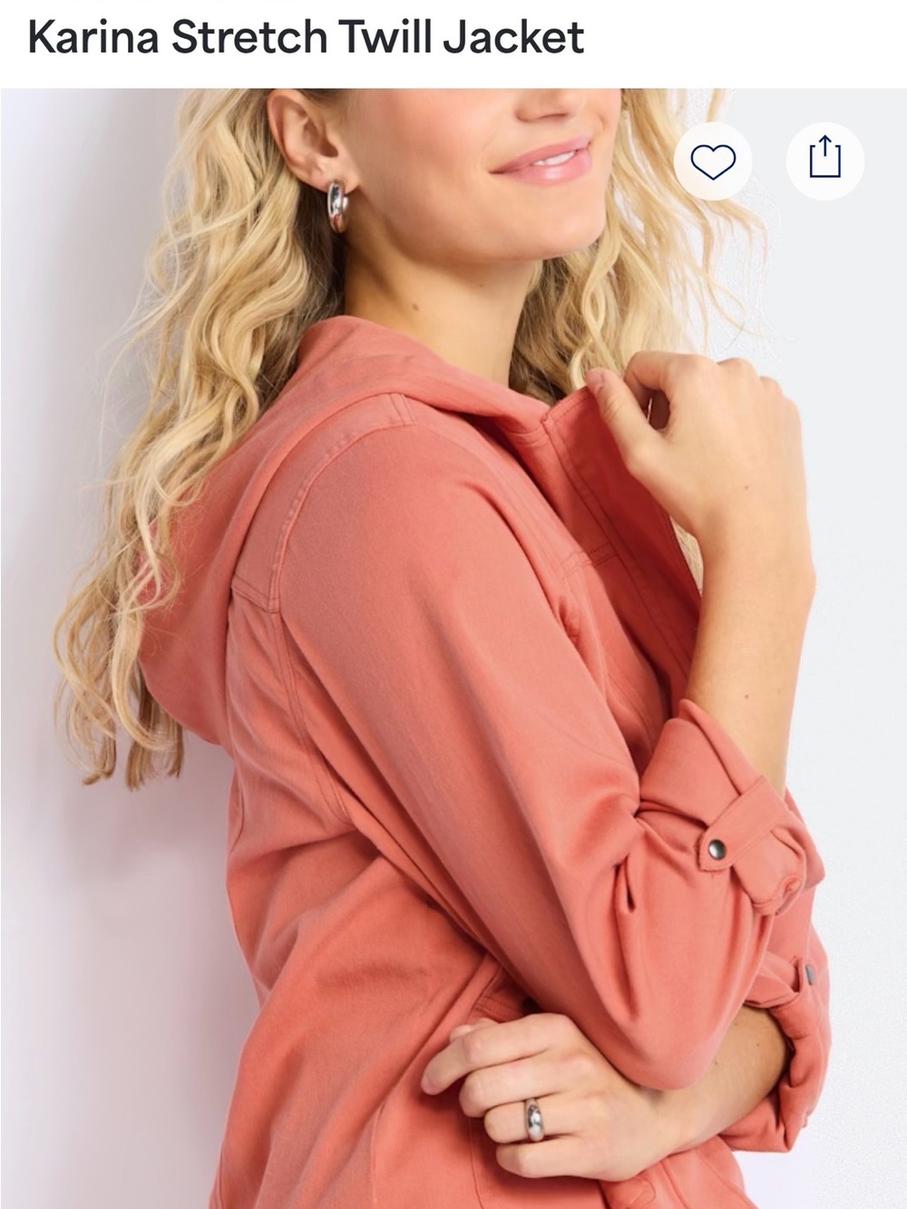 Threads 4 Thought Karina Hooded Stretch Twill Jacket. Coral